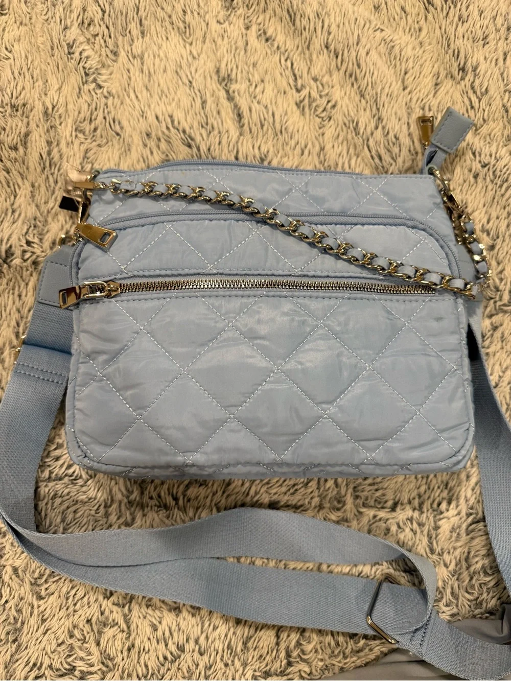 NWT INC International Concepts Quilted Light Blue Crossbody with Gold Chain